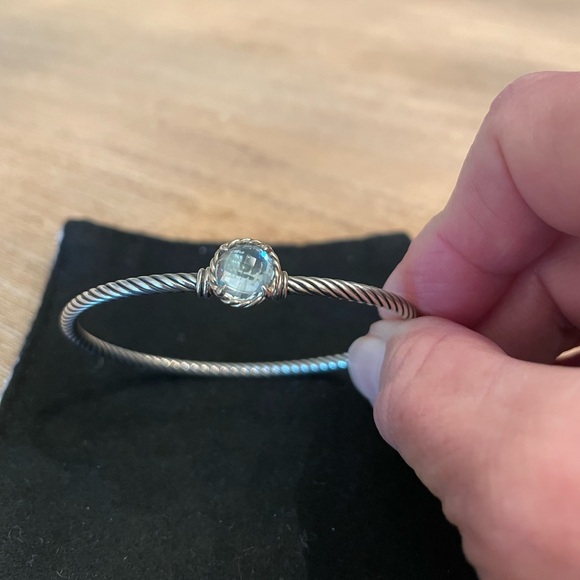 David Yurman Silver Bracelet with Blue Topaz Center Stone